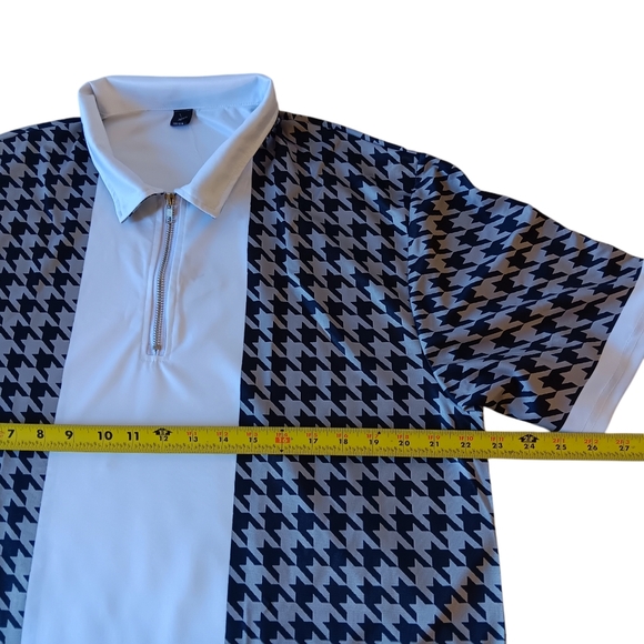 Men's black/gray houndstooth print short-sleeve zip front polo shirt size XL - Picture 6 of 8
